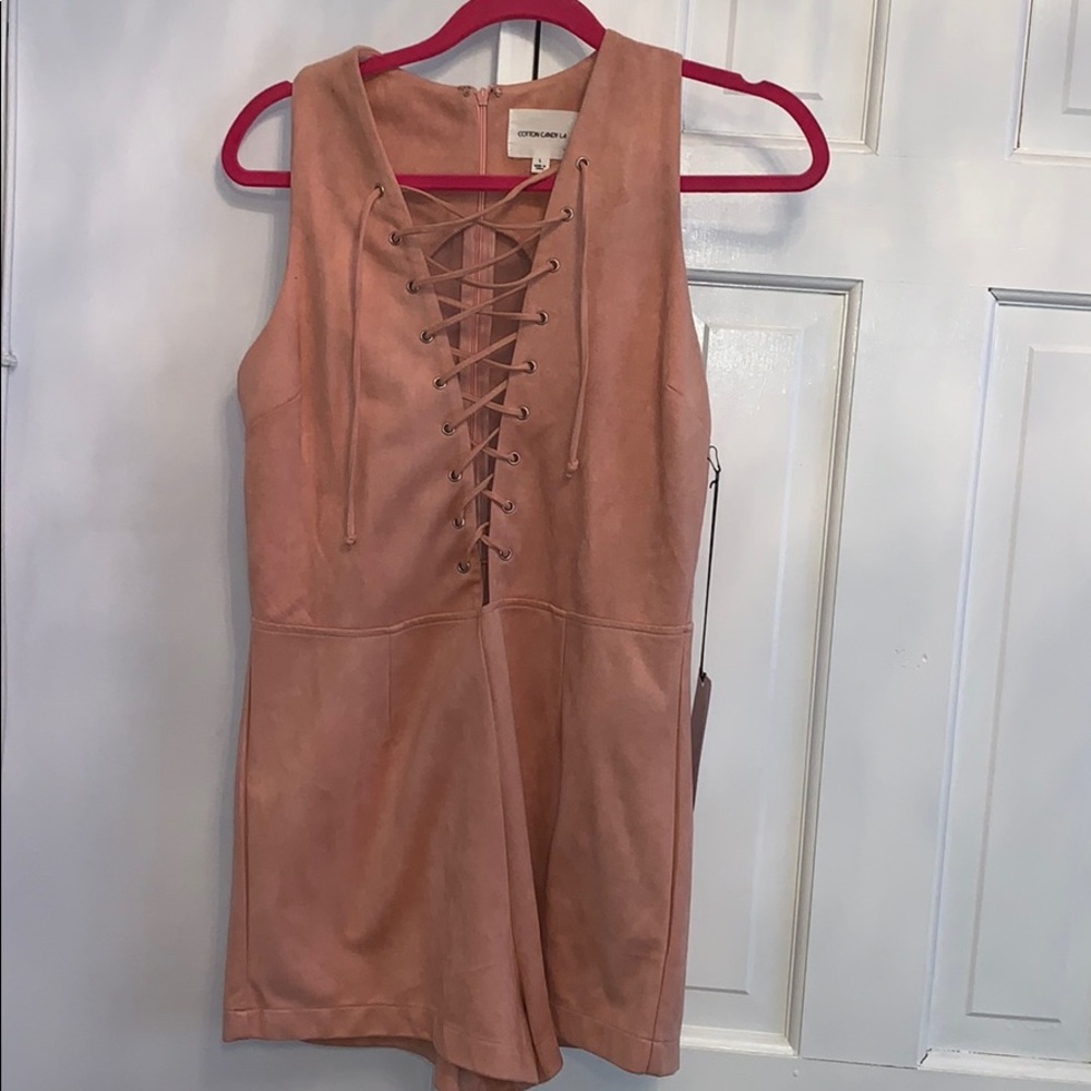 Pink suede romper